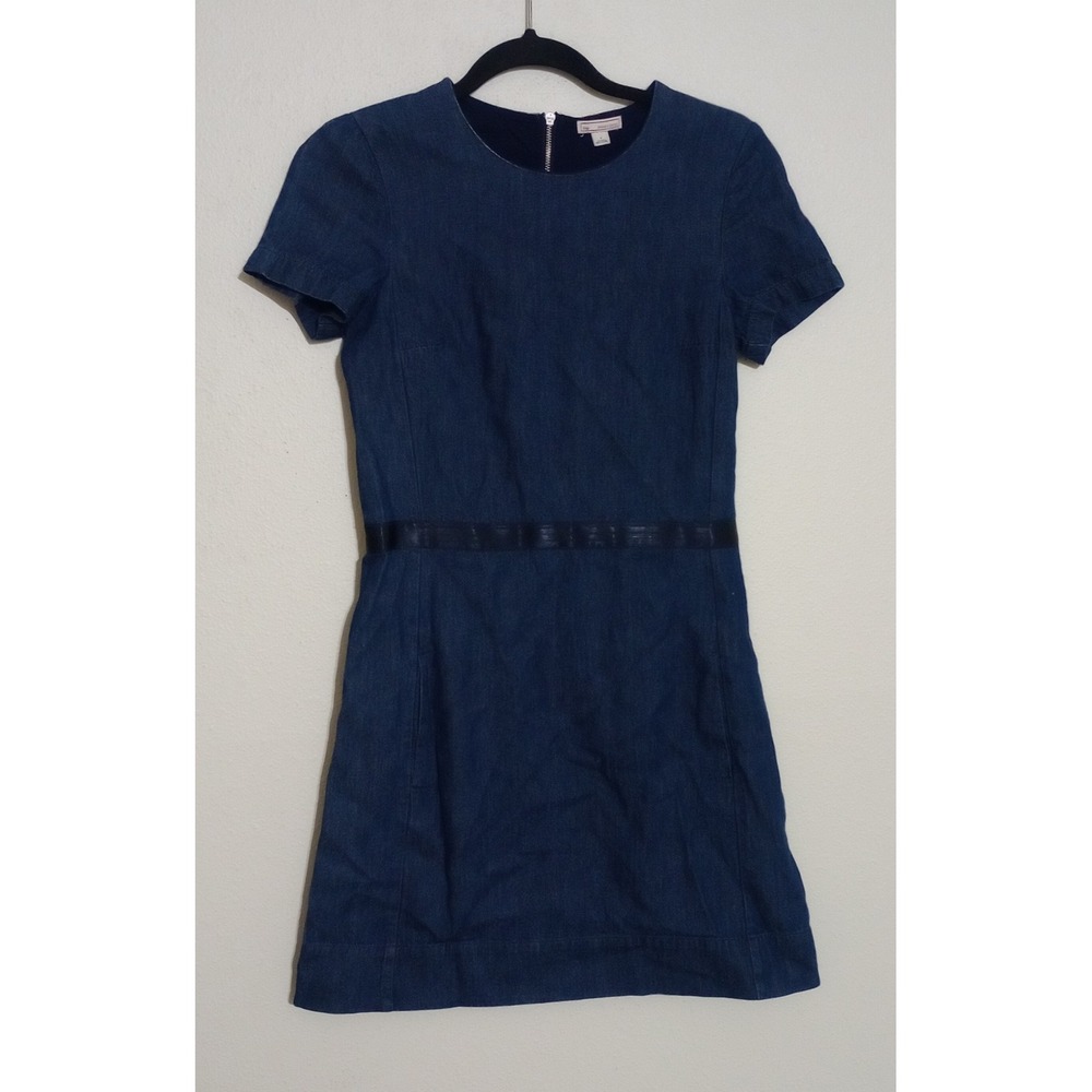 Gap Womens Dark Wash Denim Mini Dress Short Sleeve Exposed Back Zipper Blue 2